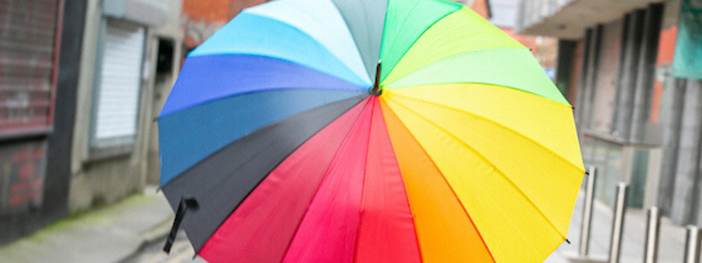 Close up of rainbow umbrella