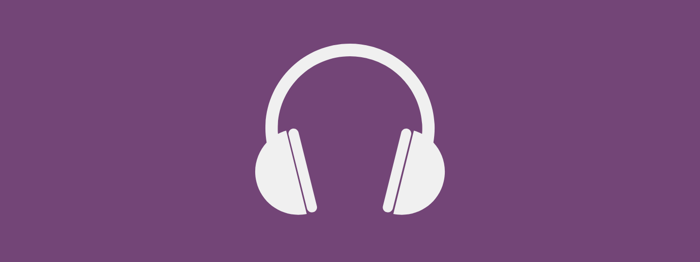 An icon of headphones indicating listen with a purple background