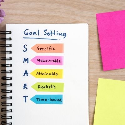 A image of a notebook setting out SMART goals