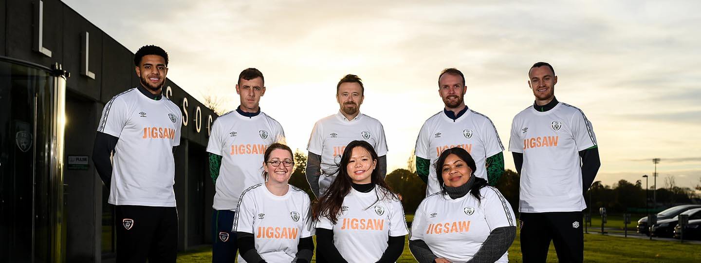 FAI launch with staff from both FAI and Jigsaw all in Jigsaw tshirts