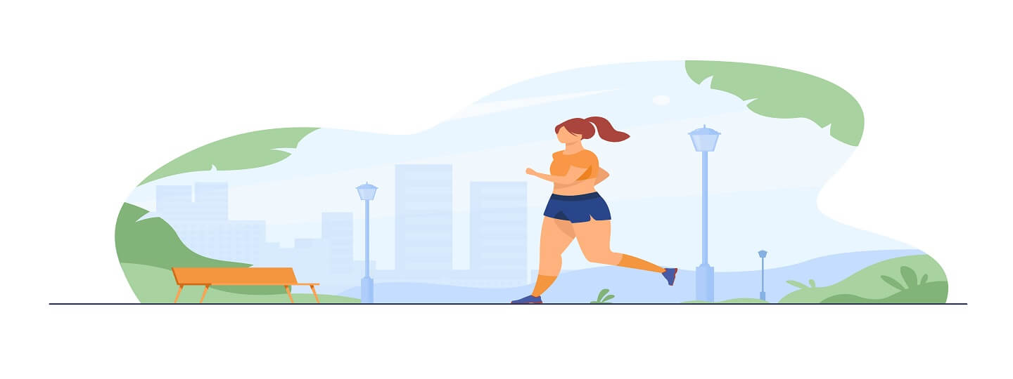 Cartoon image of girl out running in the park