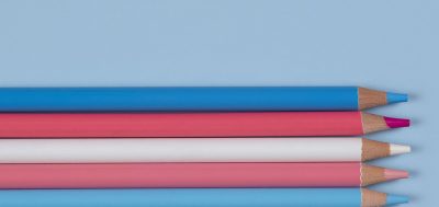 trans flag coloured penci;s