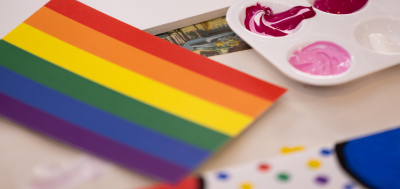 pride flag with painting materials