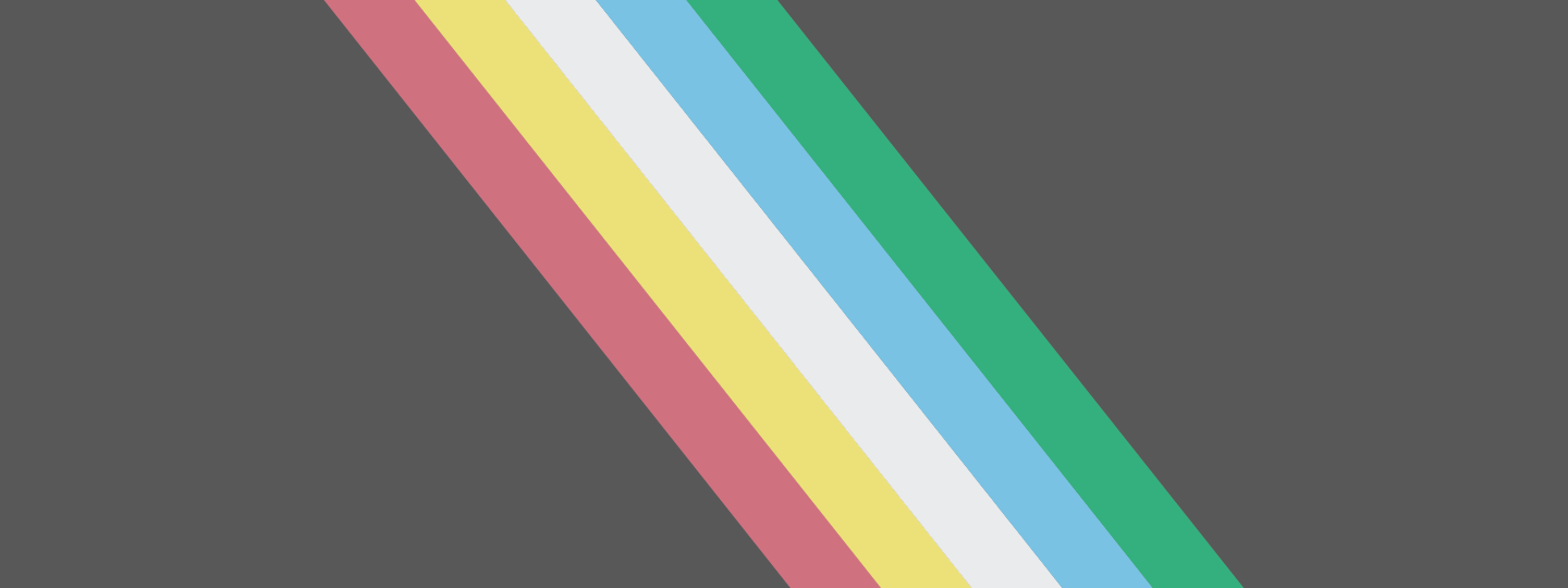 Disability Pride Flag. Five stripes, coloured red, yellow, white, blue and green on a dark grey background.